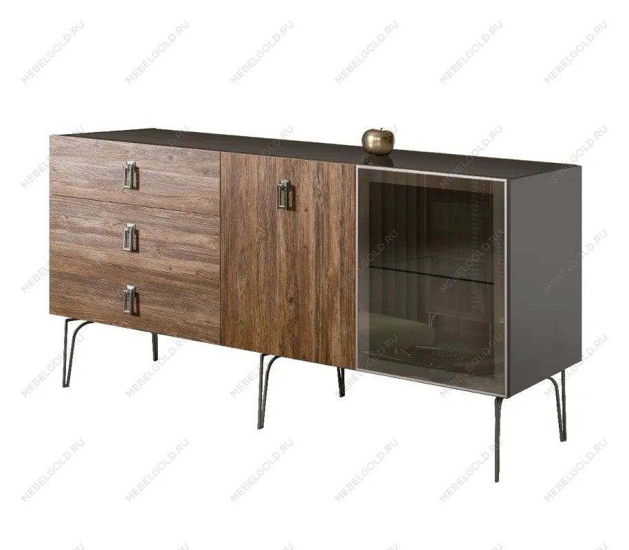 Комод 1.6м Bogemia Wood Fa (Серый) (Lakobel/Хром) БМКМ-4(Wo)[5][10]