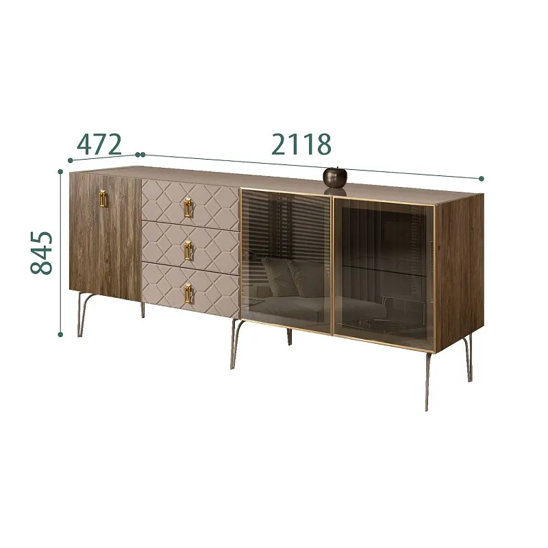 Комод 2.1м Bogemia Woodline Wood Fa (Мокка) (Lakobel/Золото) БМКМ-5[5][10]