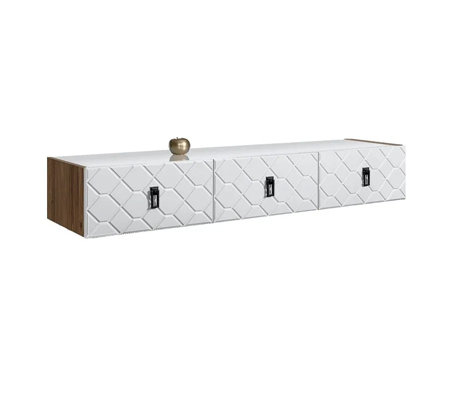 Тумба телевизионная 1.6м Bogemia Woodline Fly Fa (Белый) (Lakobel/Черный) БМТ-1