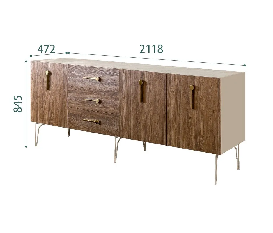 Комод 2.1м Bogemia Wood Wo (Ваниль) (Novabuk/Золото) БМКМ-5(Wo)
