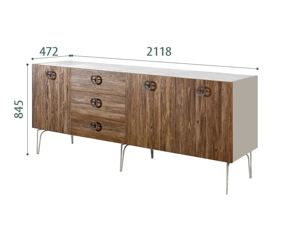 Комод 2.1м Bogemia Wood Fi (Шелк) (Novabuk/Хром) БМКМ-5(Wo)