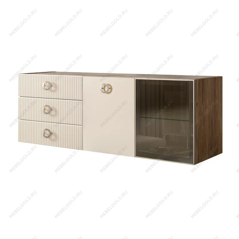 Комод 1.6м Bogemia Woodline Fly Fi (Слоновая кость) (Novabuk/Хром) БМКМ-4[5][10]