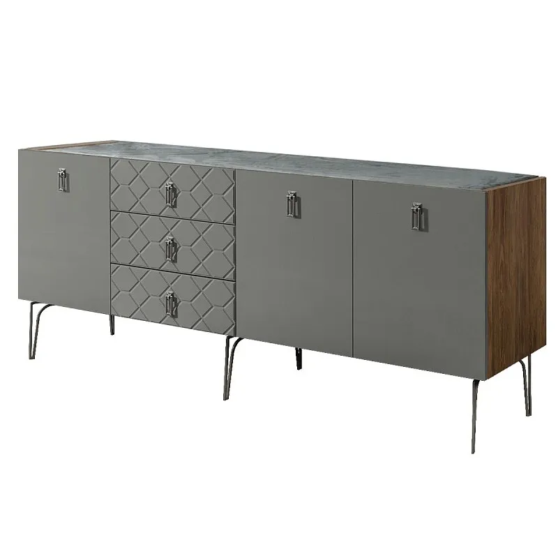 Комод 2.1м Bogemia Woodline Fa (Серый) (Novabuk/Хром) БМКМ-5