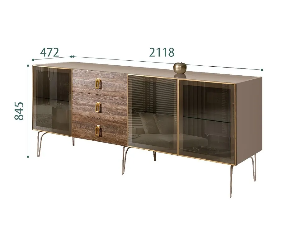 Комод 2.1м Bogemia Wood Fa (Мокка) (Lakobel/Золото) БМКМ-5(Wo)[5]