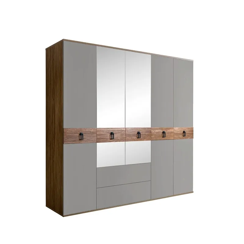 Шкаф 5-ти дверный с зеркалами, с ящиками, Bogemia Woodline Wood Fa (Серый/Черный) БМШ1/51(Wo)