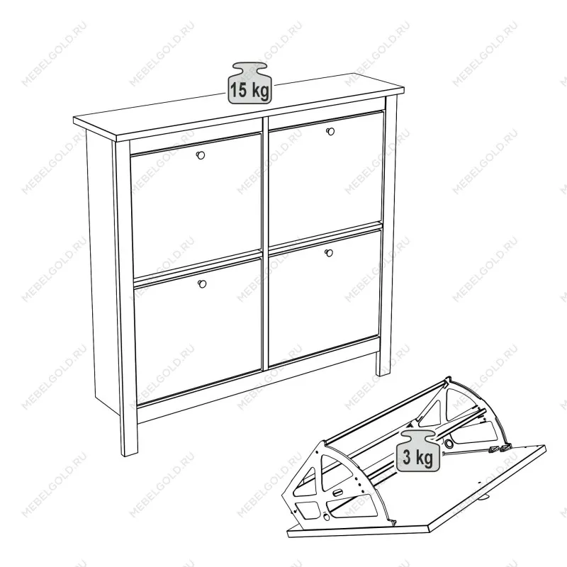 Обувница Сага с 4 откидными ящиками 113х108 белая-ясень | изображение 11