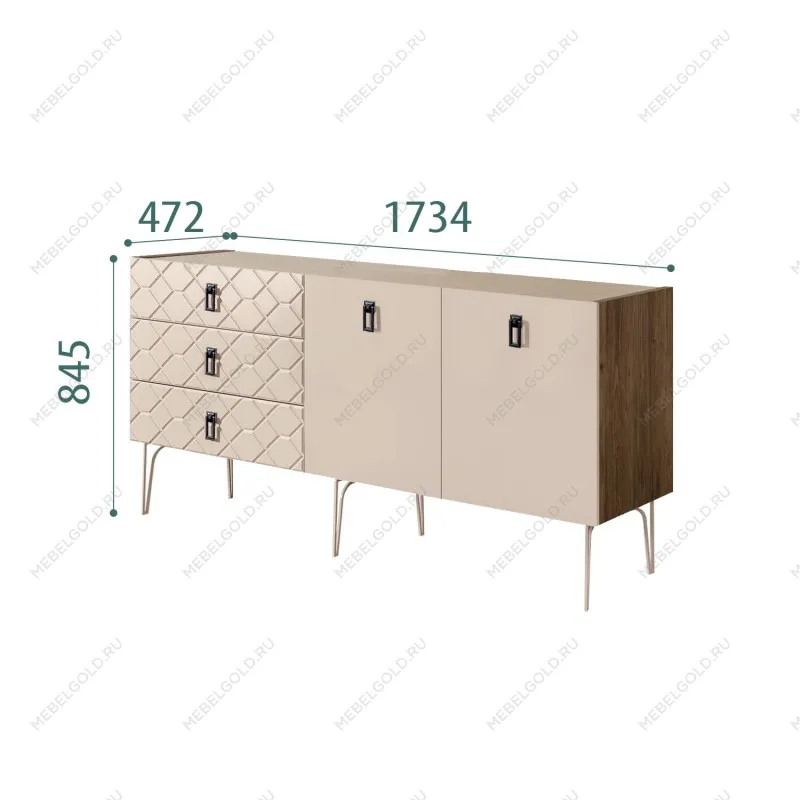 Комод 1.6м Bogemia Woodline Fa (Ваниль) (Novabuk/Черный) БМКМ-4