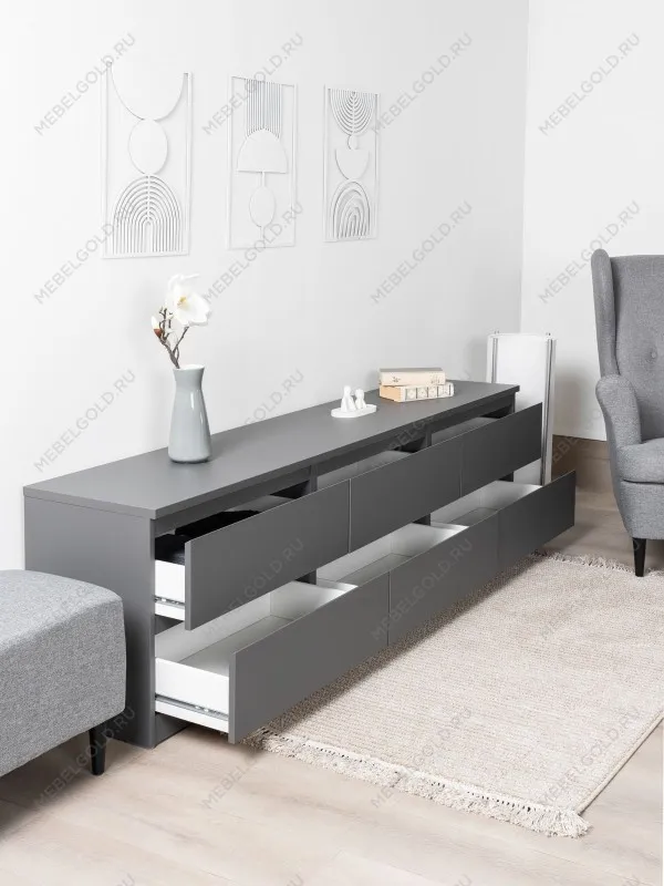 Тумба для ТВ Кастор, 6 ящиков, 194х40х54 см, серая | изображение 3