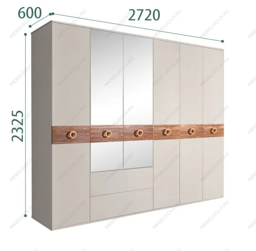 Шкаф 6-ти дверный с зеркалами, с ящиками, Bogemia Wood Fi (Шелк/Золото) БМШ1/61(Wo)
