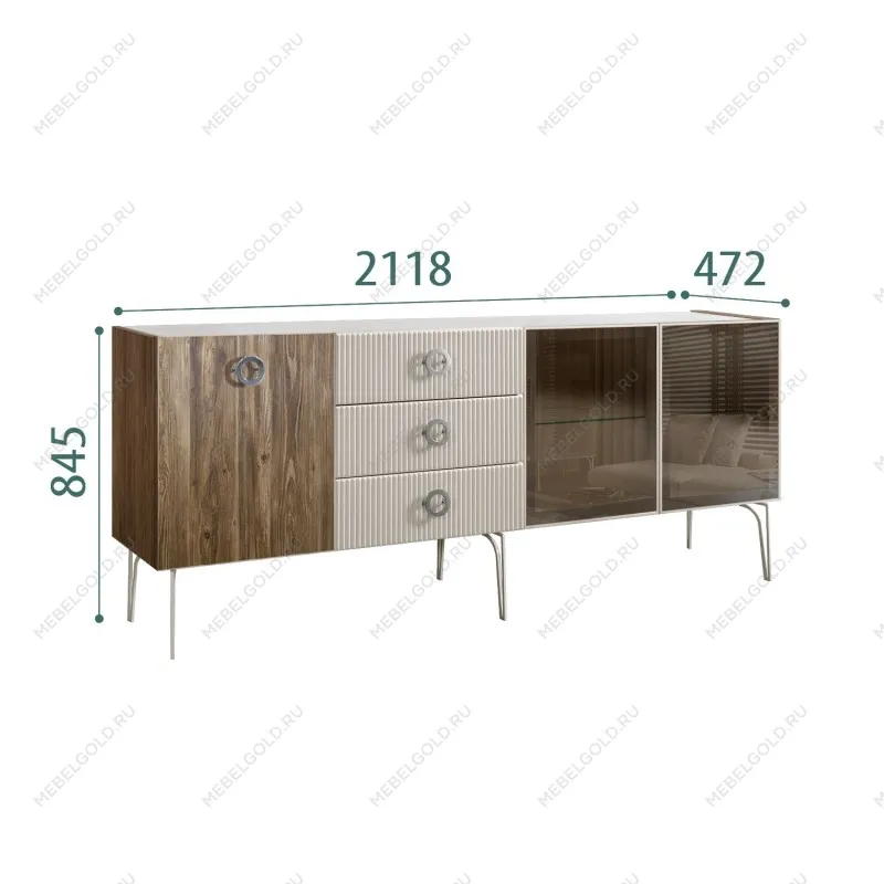 Комод 2.1м Bogemia Woodline Wood Fi (Шелк) (Novabuk/Хром) БМКМ-5[5][10]