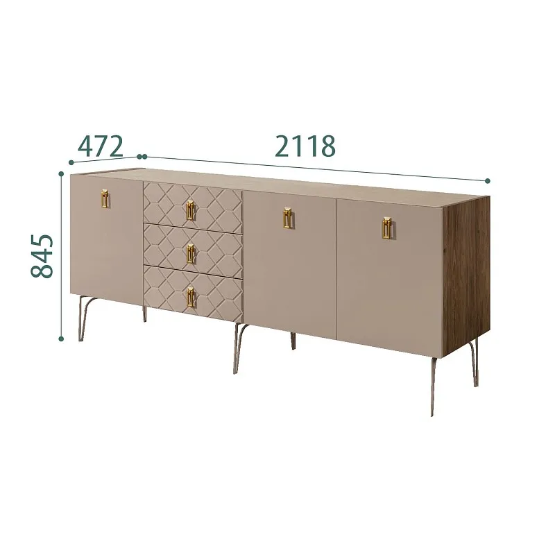 Комод 2.1м Bogemia Woodline Fa (Мокка) (Novabuk/Золото) БМКМ-5