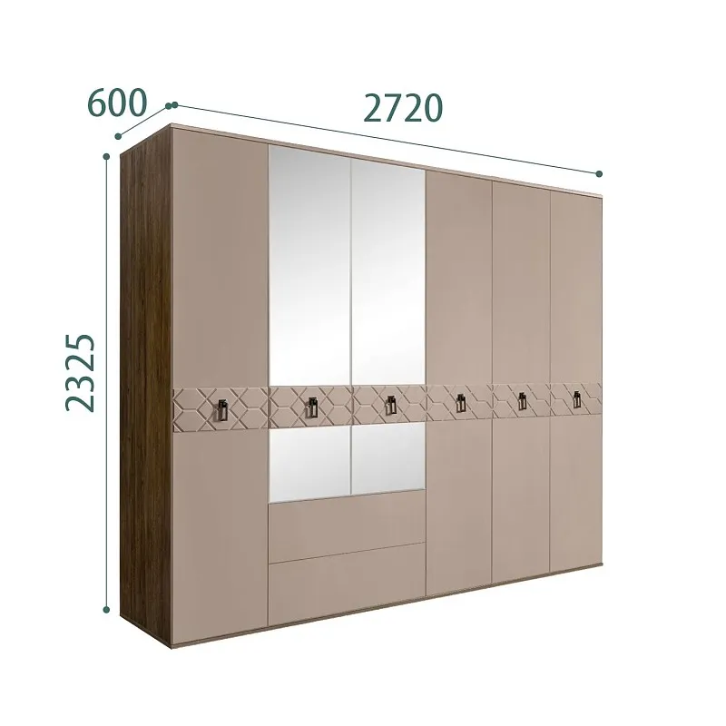 Шкаф 6-ти дверный с зеркалами, с ящиками, Bogemia Woodline Fa (Мокка/Черный) БМШ1/61(Fa)