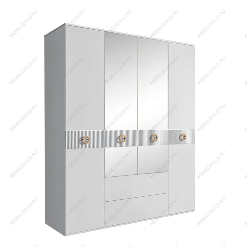 Шкаф 4-х дверный с зеркалами, с ящиками, Bogemia Fillini (Белый/Золото) БМШ1/41(Fi)
