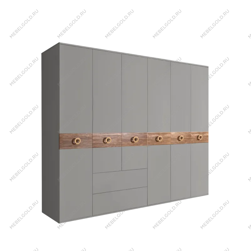 Шкаф 6-ти дверный с ящиками, Bogemia Wood Fi (Серый/Золото) БМШ2/61(Wo)