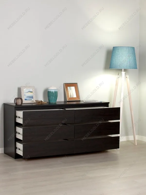 Комод Мальта, 6 ящиков, горизонтальный, с доводчиками, 160х48х76 см, черно-коричневый, дуб венге | изображение 2