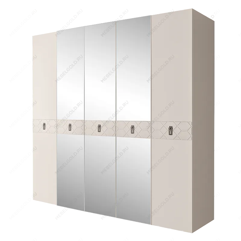 Шкаф 5-ти дв. с зеркалами Bogemia Farfalle (Слоновая кость/Хром) БМШ1/5(Fa)