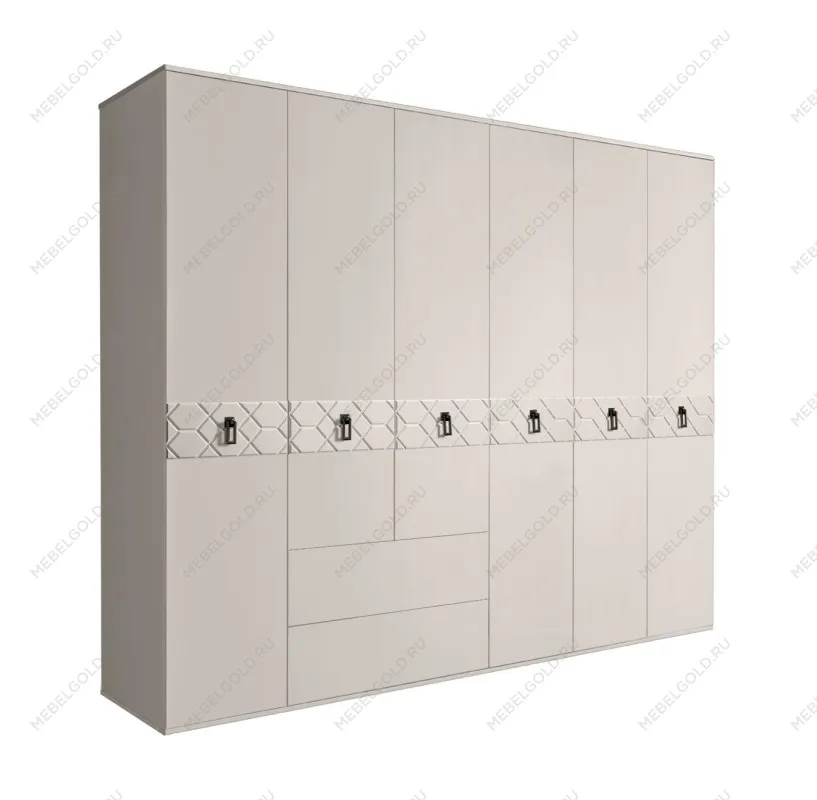 Шкаф 6-ти дверный с ящиками, Bogemia Farfalle (Шелк/Черный) БМШ2/61(Fa)