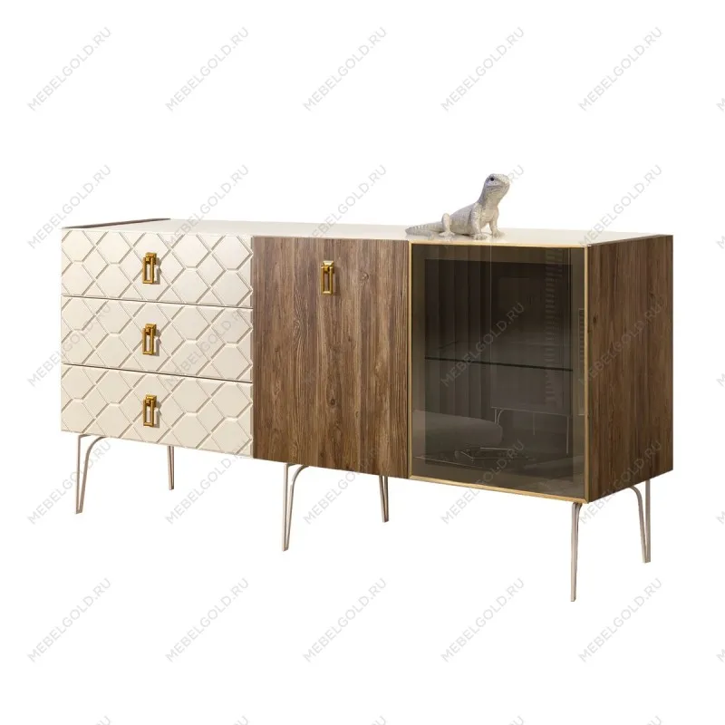 Комод 1.6м Bogemia Woodline Wood Fa (Слоновая кость) (Lakobel/Золото) БМКМ-4[5][10]