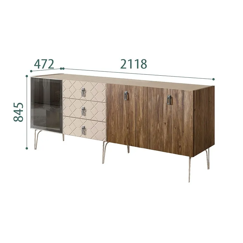 Комод 2.1м Bogemia Woodline Wood Fa (Ваниль) (Novabuk/Хром) БМКМ-5[4]