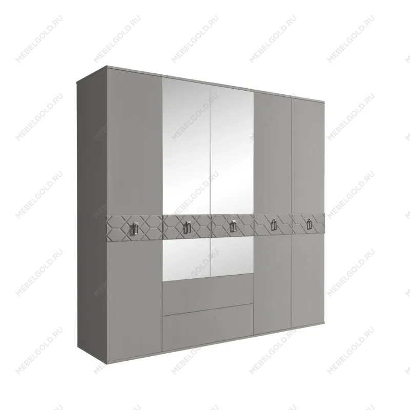 Шкаф 5-ти дверный с зеркалами, с ящиками, Bogemia Farfalle (Серый/Хром) БМШ1/51(Fa)