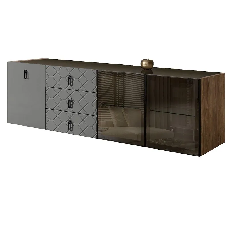 Комод 2.1м Bogemia Woodline Fly Fa (Серый) (Lakobel/Черный) БМКМ-5[5][10]