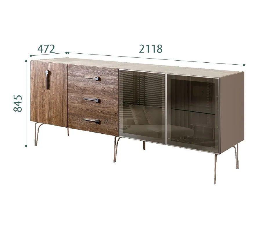 Комод 2.1м Bogemia Wood Wo (Мокка) (Novabuk/Хром) БМКМ-5(Wo)[5][10]