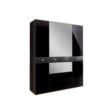 Шкаф 4-х дверный с зеркалом, с ящиками Римини СОЛО (Черный/Золото) РМШ1/41(s)
