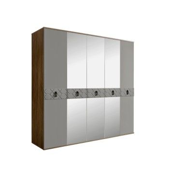 Шкаф 5-ти дв. с зеркалами Bogemia Woodline Fa (Серый/Черный) БМШ1/5(Fa)