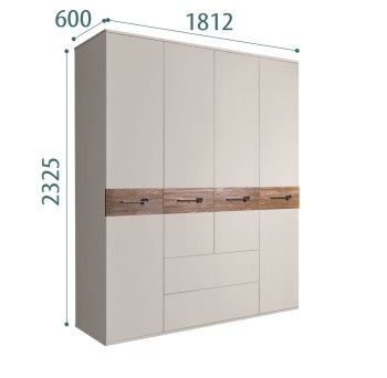 Шкаф 4-х дверный с ящиками, Bogemia Wood Wo (Шелк/Хром) БМШ2/41(Wo)