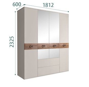 Шкаф 4-х дверный с зеркалами, с ящиками, Bogemia Wood Fi (Шелк/Хром) БМШ1/41(Wo)