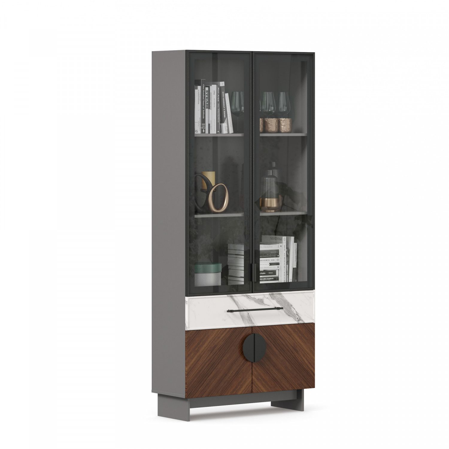 Вилена Шкаф Комбинированный 880 (Оникс Серый/Орех/Монте Белый) От.