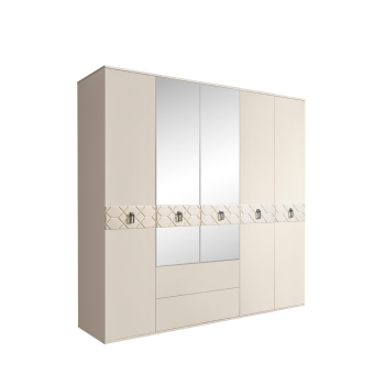 Шкаф 5-ти дверный с зеркалами, с ящиками, Bogemia Farfalle (Слоновая кость/Хром) БМШ1/51(Fa)