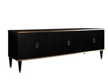 Тумба под телевизор (3 двери) Римини СОЛО (Черный/Золото) РМТ-2(s)