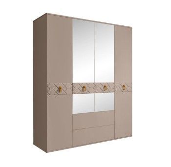 Шкаф 4-х дверный с зеркалами, с ящиками, Bogemia Farfalle (Мокка/Золото) БМШ1/41(Fa)
