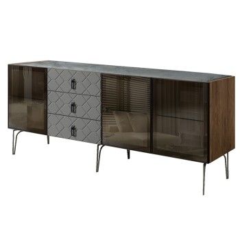 Комод 2.1м Bogemia Woodline Fa (Серый) (Novabuk/Черный) БМКМ-5[5]