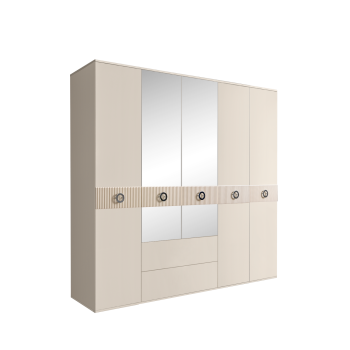 Шкаф 5-ти дверный с зеркалами, с ящиками, Bogemia Fillini (Слоновая кость/Хром) БМШ1/51(Fi)