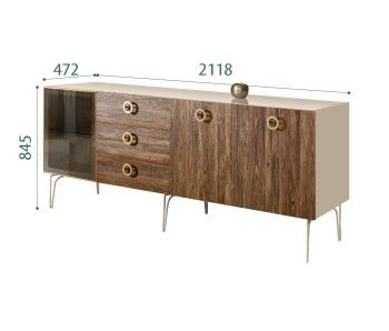 Комод 2.1м Bogemia Wood Fi (Ваниль) (Lakobel/Золото) БМКМ-5(Wo)[4]