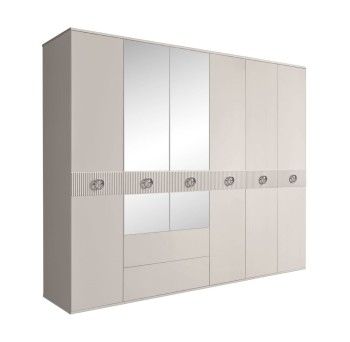 Шкаф 6-ти дверный с зеркалами, с ящиками, Bogemia Fillini (Шелк/Хром) БМШ1/61(Fi)