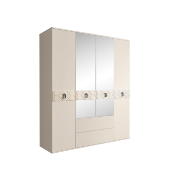 Шкаф 4-х дверный с зеркалами, с ящиками, Bogemia Farfalle (Слоновая кость/Хром) БМШ1/41(Fa)