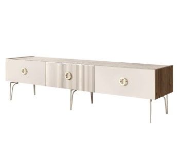 Тумба телевизионная 2.1м Bogemia Woodline Fi (Слоновая кость) (Novabuk/Золото) БМТ-2[10]