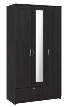 Шкаф Сириус, 3 двери и 1 ящик с зеркалом, 117х59х220 см, черно-коричневый,дуб венге