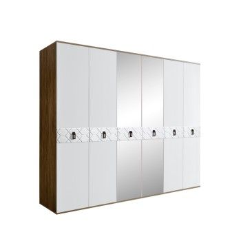 Шкаф 6-ти дв. с зеркалами Bogemia Woodline Fa (Белый/Черный) БМШ1/6(Fa)