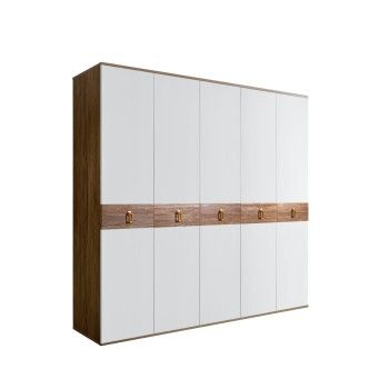 Шкаф 5-ти дв. Bogemia Woodline Wood Fa (Белый/Золото) БМШ2/5(Wo)