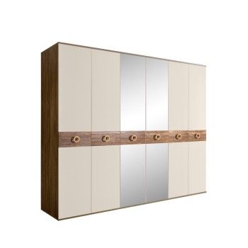Шкаф 6-ти дв. с зеркалами Bogemia Woodline Wood Fi (Слоновая кость/Золото) БМШ1/6(Wo)