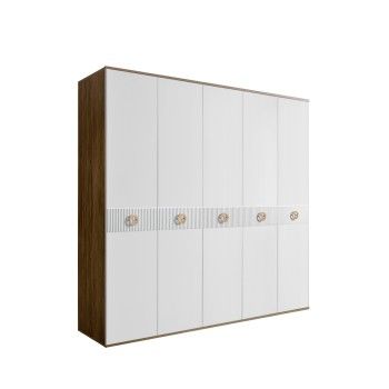 Шкаф 5-ти дв. Bogemia Woodline Fi (Белый/Золото) БМШ2/5(Fi)