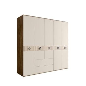 Шкаф 5-ти дверный с ящиками, Bogemia Woodline Fi (Слоновая кость/Хром) БМШ2/51(Fi)