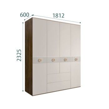 Шкаф 4-х дверный с ящиками Bogemia Woodline Fi (Шелк/Золото) БМШ2/41