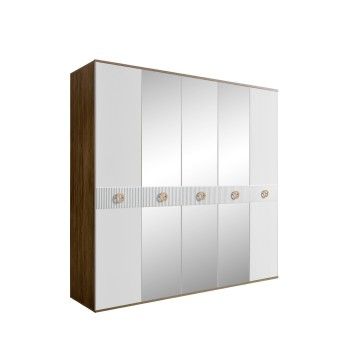 Шкаф 5-ти дв. с зеркалами Bogemia Woodline Fi (Белый/Золото) БМШ1/5(Fi)
