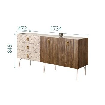 Комод 1.6м Bogemia Woodline Wood Fa (Ваниль) (Lakobel/Золото) БМКМ-4