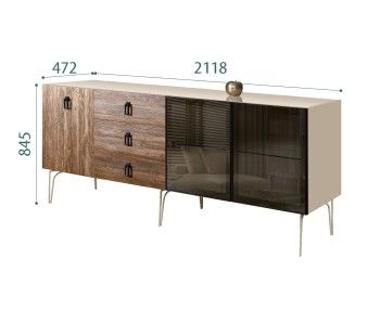 Комод 2.1м Bogemia Wood Fa (Ваниль) (Lakobel/Черный) БМКМ-5(Wo)[5][10]